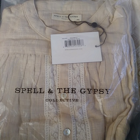 NWT Paloma Blouse XXS Spell Designs Neutral Linen natural buttondown top shirt - Picture 13 of 16